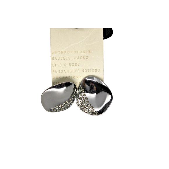 A2 Brand New Anthropologie Festive Statement Gunmetal Crystal Post Earrings $48 - Picture 2 of 3